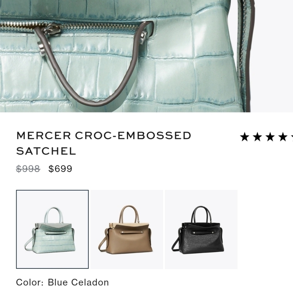 TORY BURCH Robinson Croc-Embossed Top-Zip Card Case Holder blue celadon $158 - Picture 11 of 11
